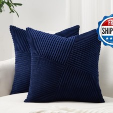 Topfinel Blue 22x22 Throw Pillow Covers Set of 2 Corduroy Striped Boho Farmhouse