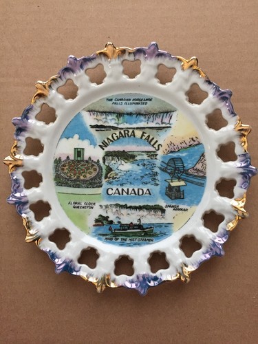 Niagra Falls Kanada 8" Souvenir Vintage Sammelteller Japan Hufeisen Dampfgarer - Bild 1 von 12