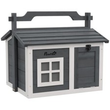 PawHut Rabbit House Hutch Indoor Outdoor w/ Top Handle, Openable Roof - Grey