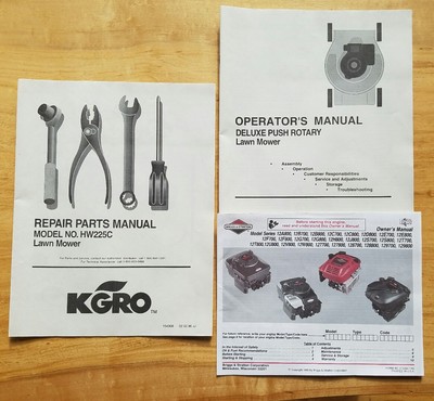 KGRO Lawn Mower HW225C Owner's & Repair Parts Manuals ...
