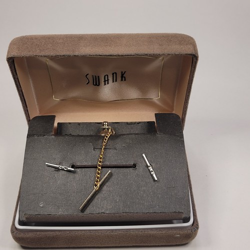 SWANK - Vtg MCM Gold Nugget Bonsai Mesh Wrap Cuff Links & Tie Pin Gift Set! NOS - Picture 12 of 14