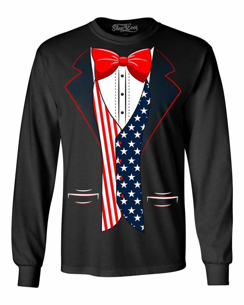 USA Flag Tuxedo Long Sleeve American 4th of July Patriot Costume Shirts