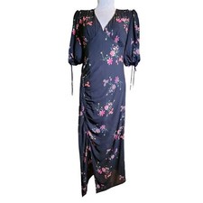 All Saints Safiya Solanio Black Floral Semi-Sheer Drawstring Maxi Dress Size 4