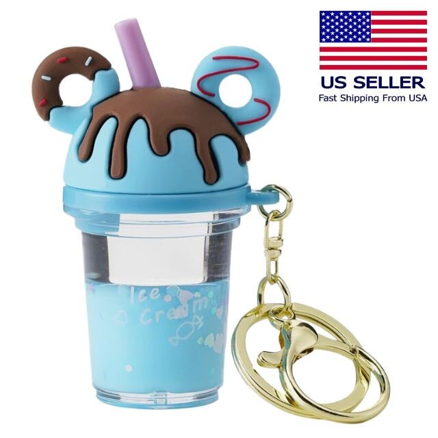 Mickey Donut Ears Milk Boba Tea Liquid Cup Keychain Disney inspired kawaii Blue