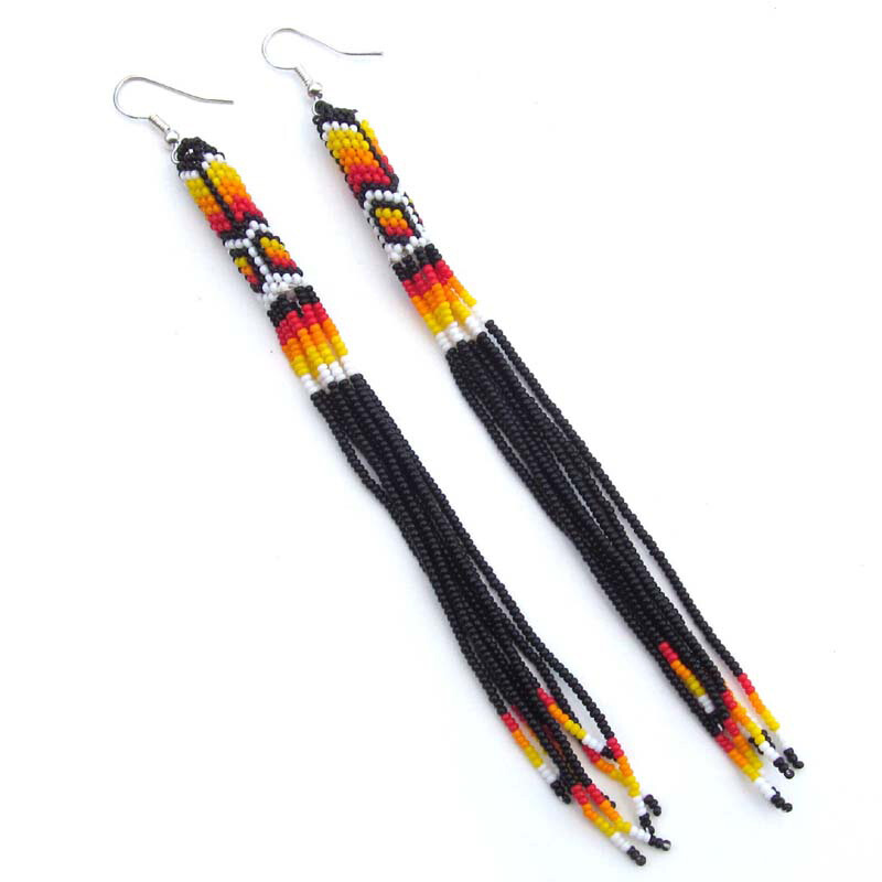 Extra Long Black Seed Bead Earrings 5.5 Inch - Handmade Beaded Dangle Earrings India