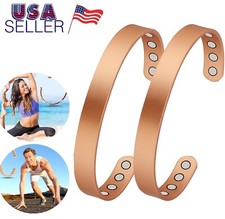 2  Copper Magnetic Bracelet Arthritis Pain Energy MEN WOMEN ADJUSTABLE CUFF US