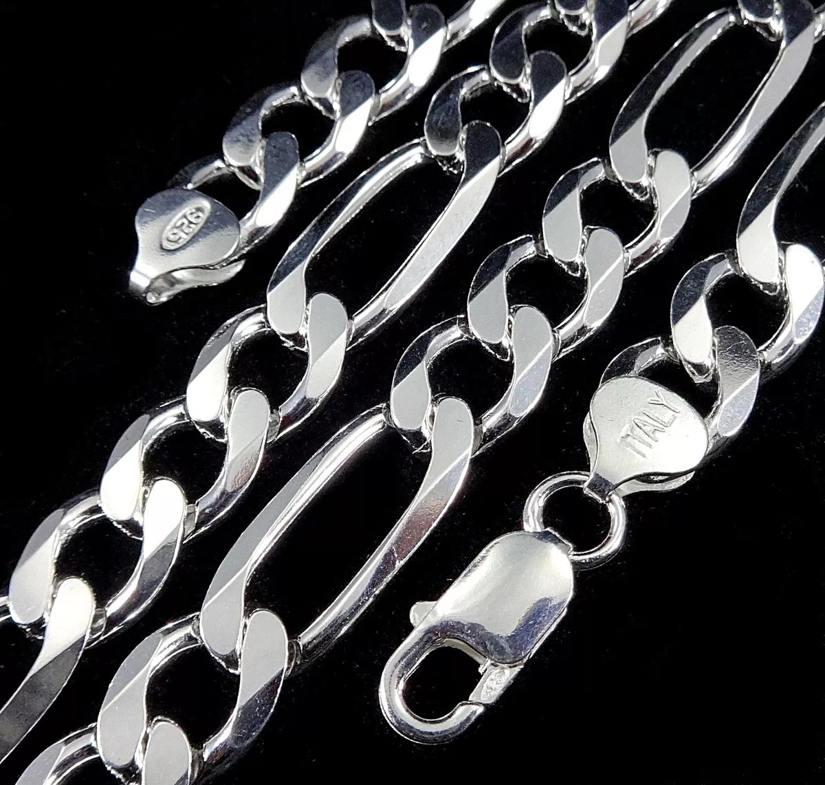 10MM Wide Solid 925 Sterling Silver Men s FIGARO Chain Necklace Made in Italy