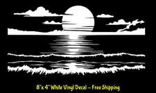 Sunset Sunrise Waves Beach 8" x 4" White Vinyl Decal Car Windows Laptop Tablet