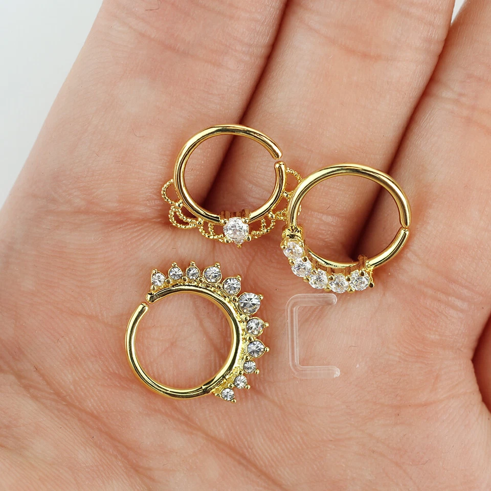 Paquete de 3 piezas circonita cúbica flexible oreja cartílago aro nariz daith tabique + retenedor gratuito 16G Foto 2 de 4