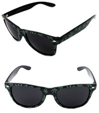 Men's Hip Hop black Green Weed Marijuana Leaf print Sunglasses Horn Rimmed Retro