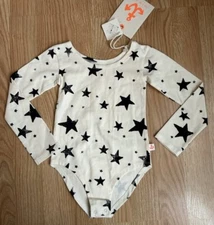 Noe and Zoe Berlin Cream Organic Cotton Star Print Bodysuit Leotard 2 Years NWT