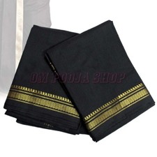 Black Cotton Dhoti with Angavastram Golden Border for Men Wear Om Pooja Shop
