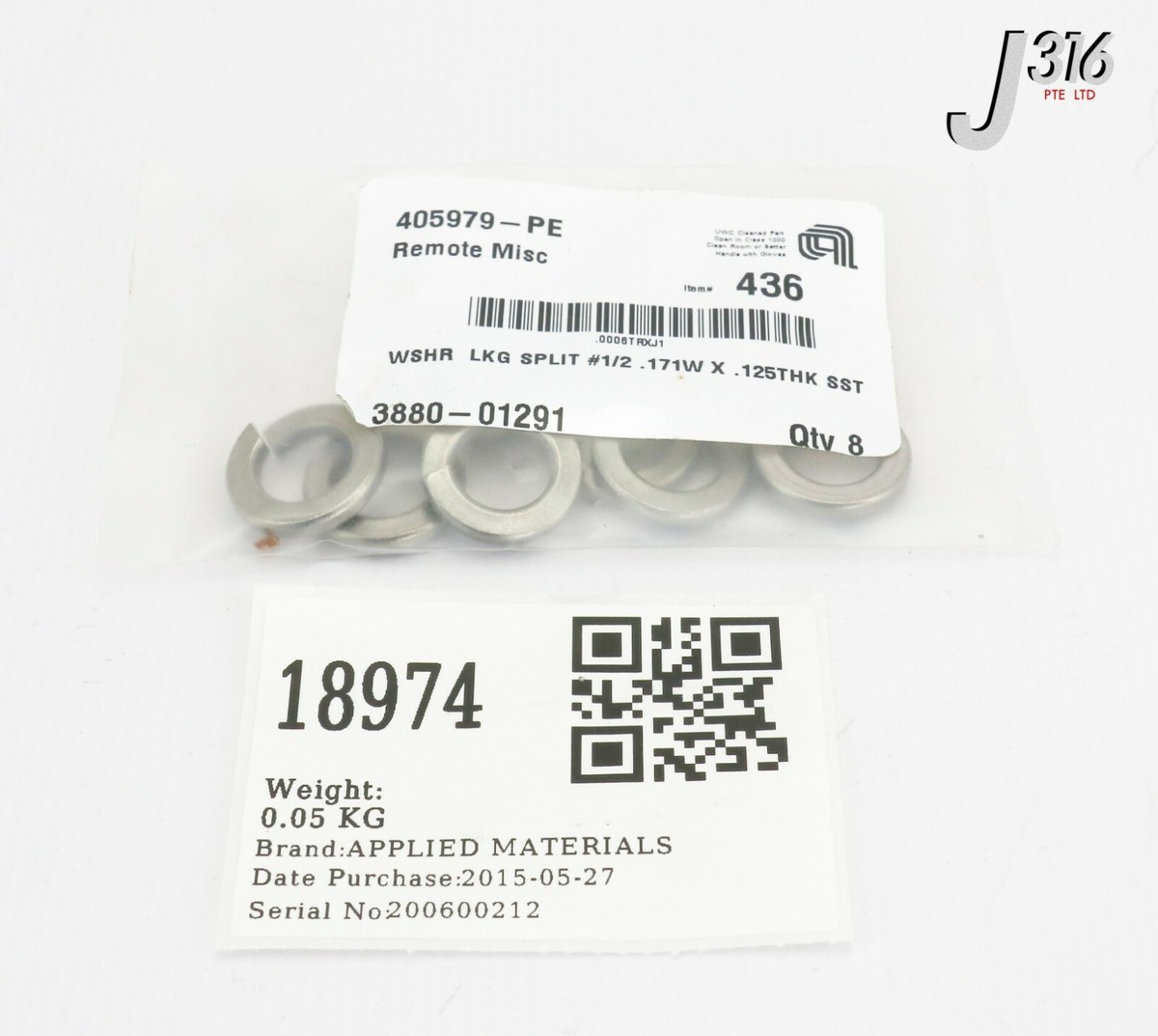 18974 APPLIED MATERIALS WSHR LKG SPLIT #1/2 .171W X .125THK SST