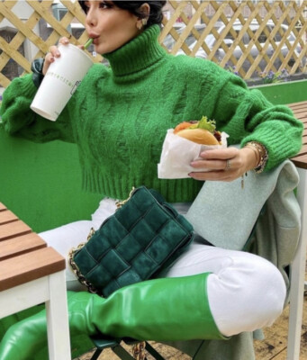 ZARA GREEN CROPPED KNIT SWEATER WITH RIPS - REF 5802/135 BLOGGERS