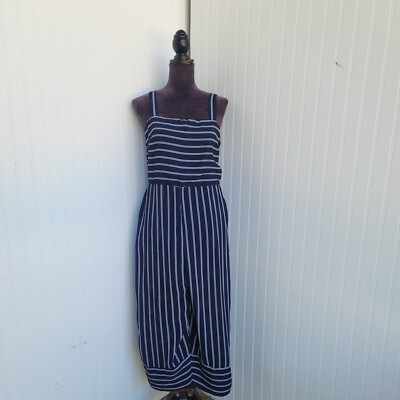 Japna Women's White Navy Blue Wide Leg Jumpsuit Sleeveless