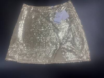 Walter Baker Mini Skirt Women's 2 Gold Rush Sequin Mallory Lined Overlap Slit