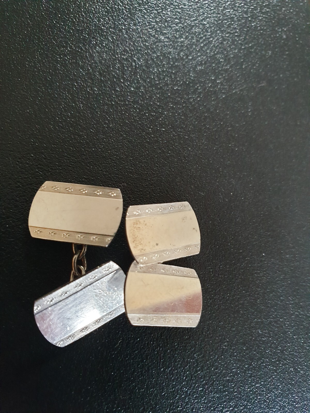 Vintage Etched  Solid Silver Rectangular Cufflinks - image 2