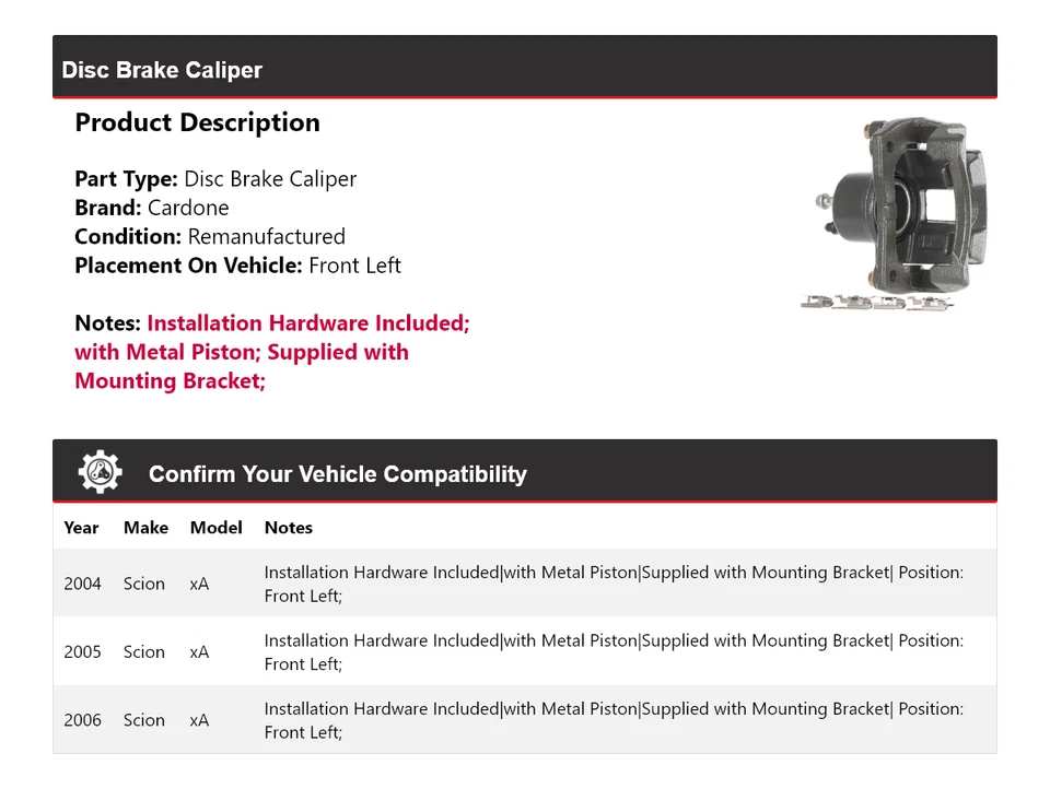 Pinza de freno de disco delantera izquierda Cardone 2005 para Scion xA 2004-2006 Foto 2 de 4