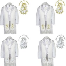 Baptism White Tuxedo Paisley English Spanish Silver Gold Pope Virgin Maria Stole