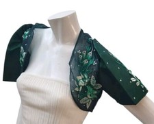 Filipiniana Bolero Top Sz Small/S Green Embroidered Philippines Pinya