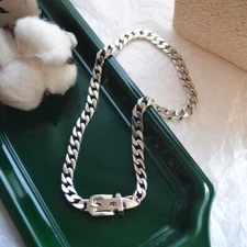 925 Sterling Silver Thick Chain Necklace 2025 Vintage Unique Belt Buckle Gift