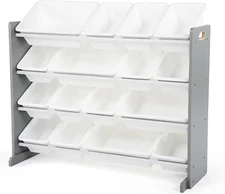 Supersized Toy Storage Organizer with 16 Removable Bins, Grey/White – Large Toy