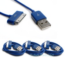 3 PCS USB SYNC DATA POWER CHARGER CABLE IPAD IPHONE IPOD CLASSIC TOUCH NANO BLUE