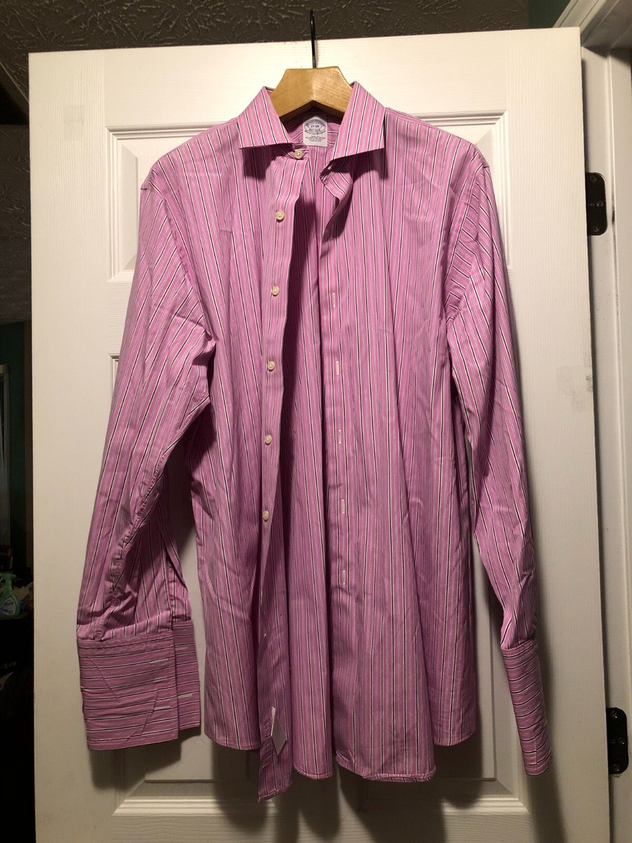brooks brothers pink dress shirt Brooks Brothers Button Up Dress Shirt Pink Striped Non-Iron Supima Cotton 17-33