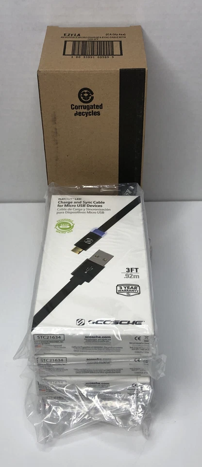 Scosche EZFLA LED Charge & Sync Cable for Micro USB Devices 3 ft L - 4 Pack - Image 4 of 4