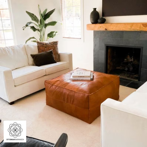 Aamazing Genuine Footstool Pouffe Handmade Brown Boho Ottoman Leather Moroccan - Picture 4 of 5