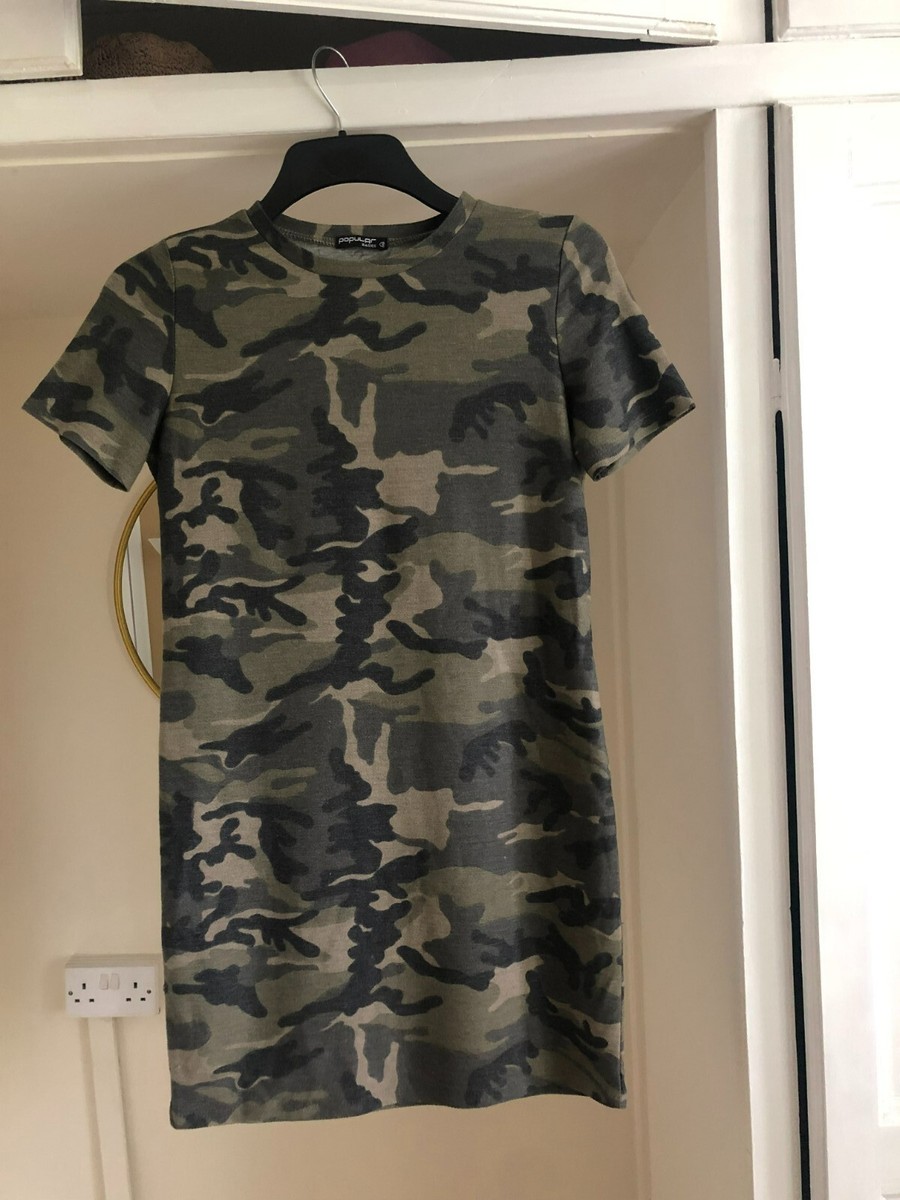 Popular Basic Army Print Dress -Small UK