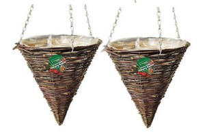 Kingfisher 12 Inch 30cm Dark Rattan Cone Hanging Basket