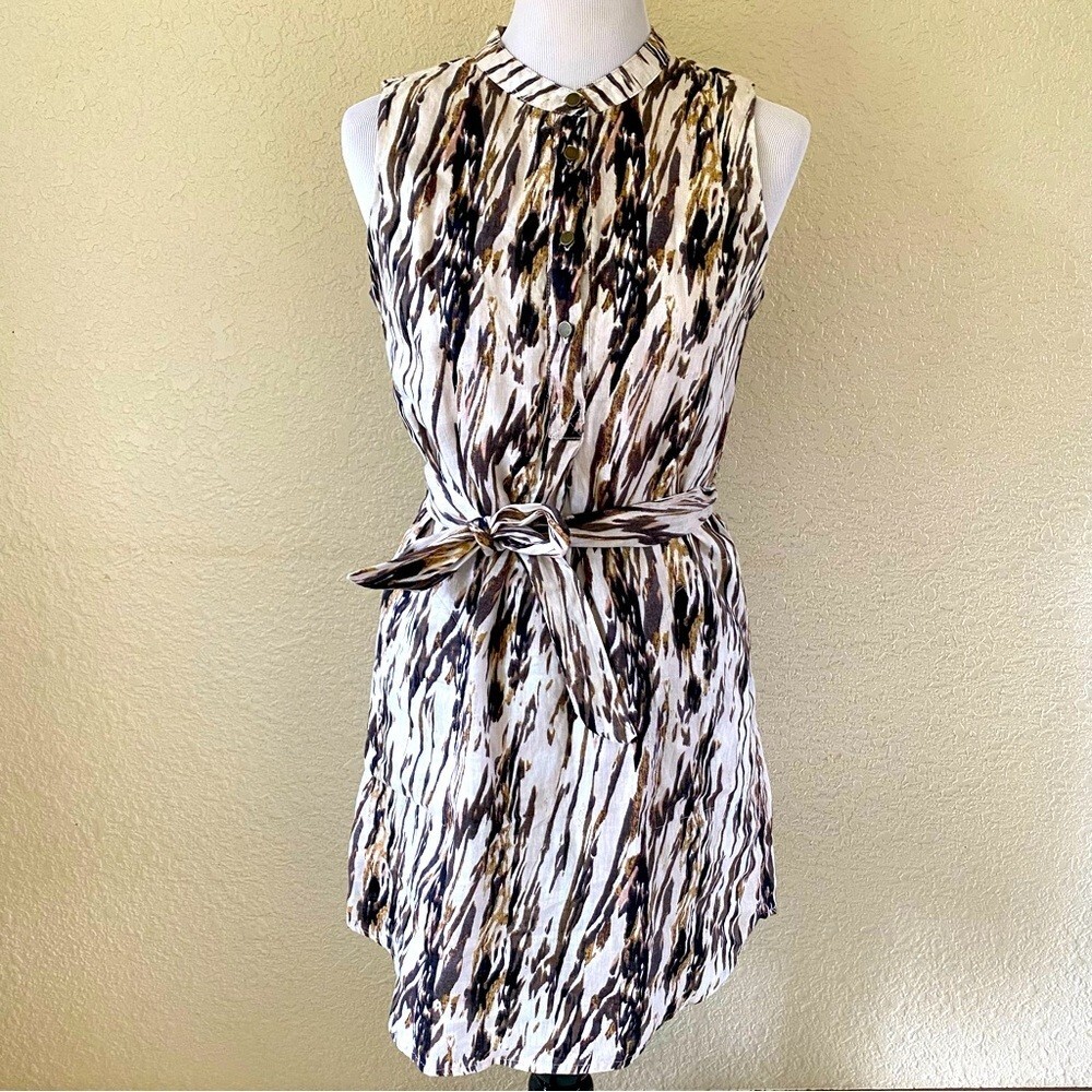 Cynthia Rowley 100% Linen Sleeveless Dress Knee Length High Collar