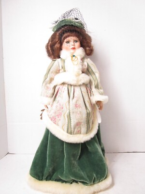 Crowne Fine Porcelain 18  Doll Collectors Doll Winter Dress Velvet Brown Hair