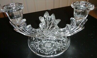 FOSTORIA CRYSTAL MEADOW ROSE ETCHED DOUBLE CANDLE 2 LIGHT BAROQUE CANDLE  HOLDER | eBay