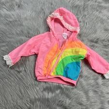 Vintage Carters Baby Girls Pink Rainbow Nylon Pullover Jacket