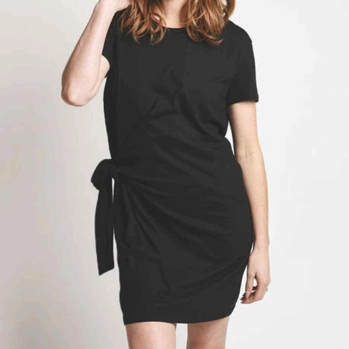 Vince Black Side Tie T Shirt Dress