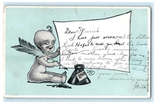 A/S Artist Signed DWIG Postcard Baby Feather Pen Spilled Ink Chas. Rose F10