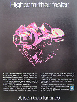 7/1976 PUB ALLISON GAS TURBINE GM DETROIT DIESEL 250 C20B HELIKOPTER ORIGINAL ANZEIGE