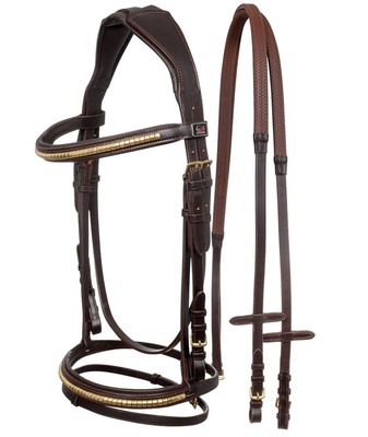 Briglia Messicana In Pelle Windsor Equestrian Con Redini Rivestite In Gomma | Misura Snaffle