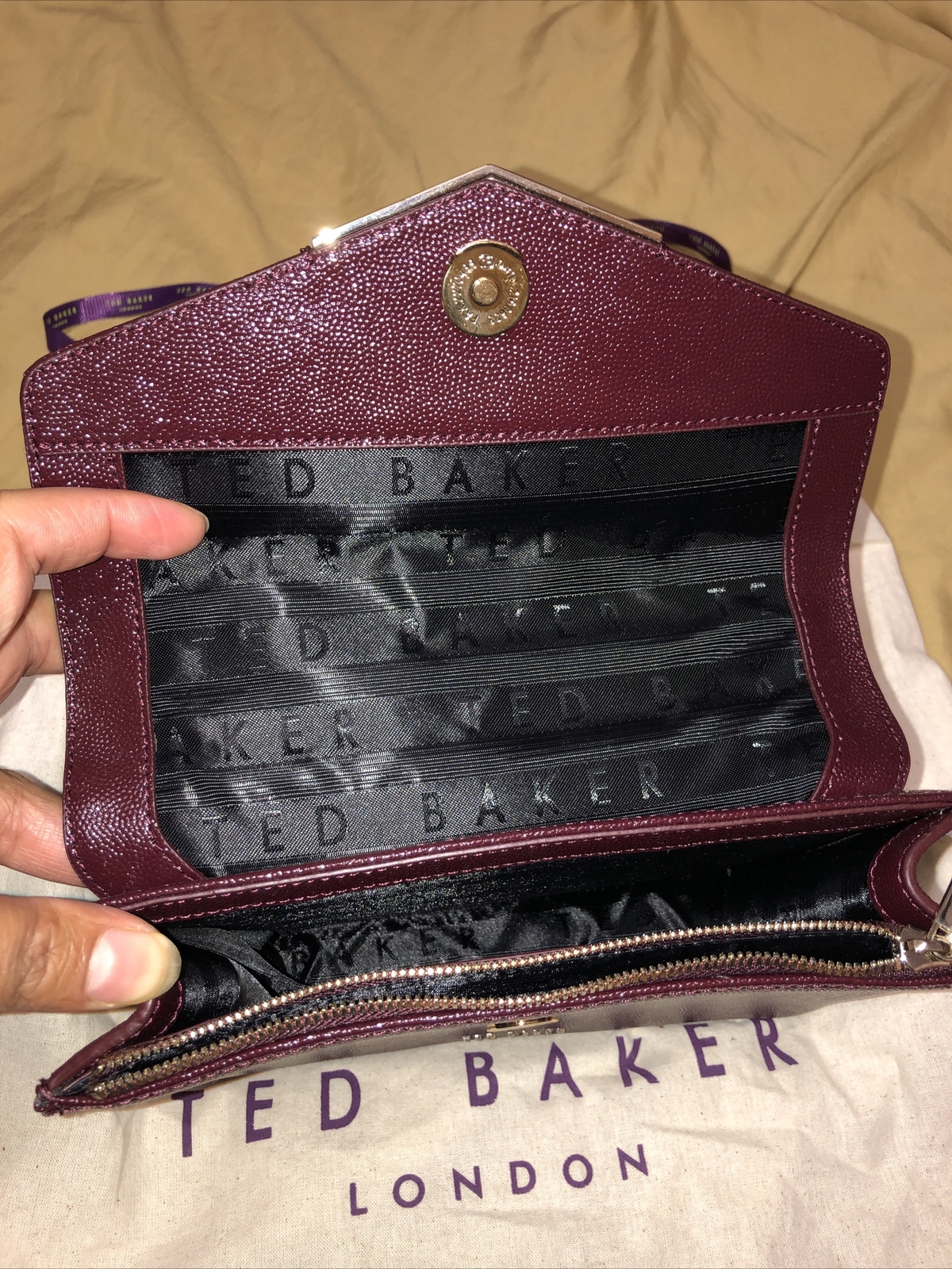 Ted Baker London WXB Shakib Patent Quilted Envelope Crossbody Bag size