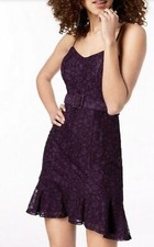 City Studio Lace Floral Belted Prom Party Bridesmaid Formal mini Dress Eggplant