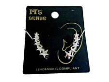 Silver Tone Linear Star Design Ear Cuff Earrings New In Package