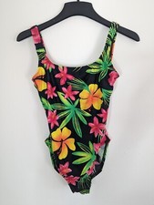 Vintage 90s Speedo Black Floral One-Piece Swimsuit - VTG Small 8 High Leg S2S
