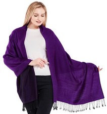 CJ Apparel Black & Purple Solid Color Design Shawl Seconds Scarf Stole Pashmina