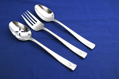 3 SERVING PIECES  Oneida GLOSSY Lincoln / Linden Stainless Flatware silverware