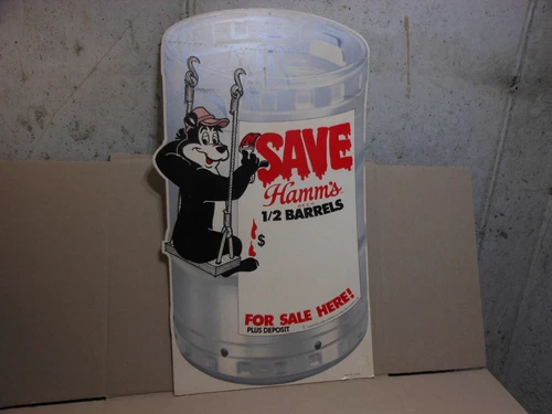 Vintage "Save on Hamm's 1/2 Barrels"  Cardboard Beer Sign Easel Back 23" Tall
