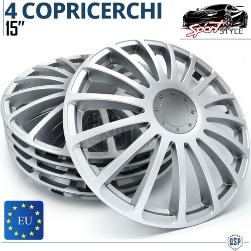4 Copricerchi per VW Polo 6R 15'' Pollici Coppette Silver 16 Razze MADE EU - Foto 8 di 13