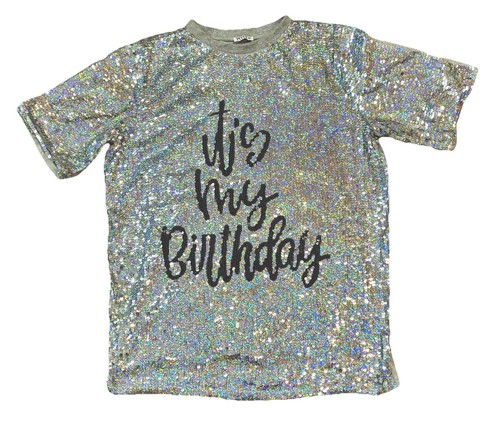 Why Dress Silver Sequin Its My birthday Short Shirt Dress Size O/S