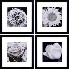 12X12 Picture Frames Black Set of 4, Square Frame Displays 8X8 with Mat or 12 X